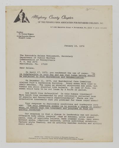 Letter from Virginia Thornburgh to Helene Wohlgemuth