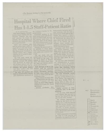 "Hospital Where Chief Fired Has 1-1.5 Staff-Patient Ratio" Article