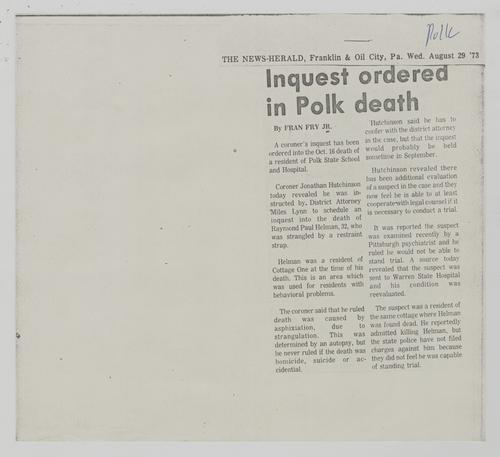 "Inquest Ordered in Polk Death" Article