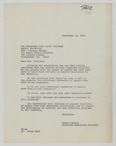 Letter from Bob Nelkin to Anna Belle Calloway