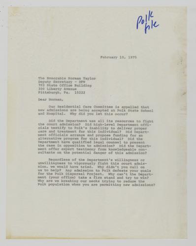 Letter from Virginia Thornburgh to Norman Taylor