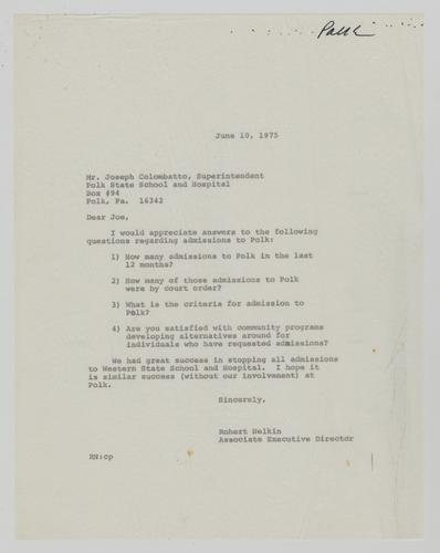 Letter from Bob Nelkin to Joseph Colombatto