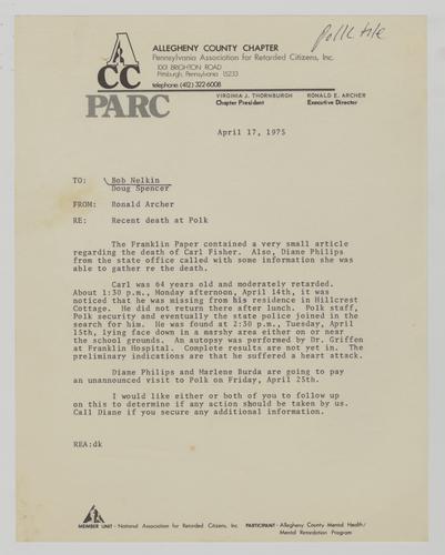 Letter from Ronald Archer to Bob Nelkin and Doug Spencer