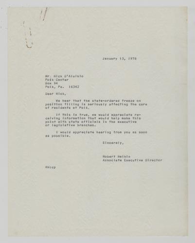 Letter from Bob Nelkin to Nicholas D'Aluisio