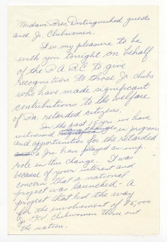 Pat Clapp Speech to Pennsylvania Federation of Womens Club