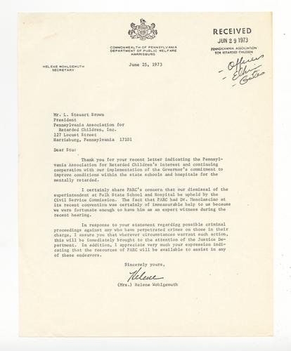 Helene Wohlgemuth Letter