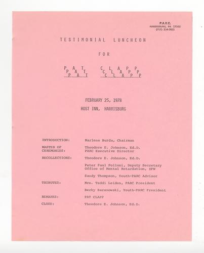 Pat Clapp Testimonial Luncheon Flyer