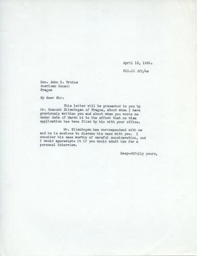 Letter from Henry Ellenbogen to John Bruins