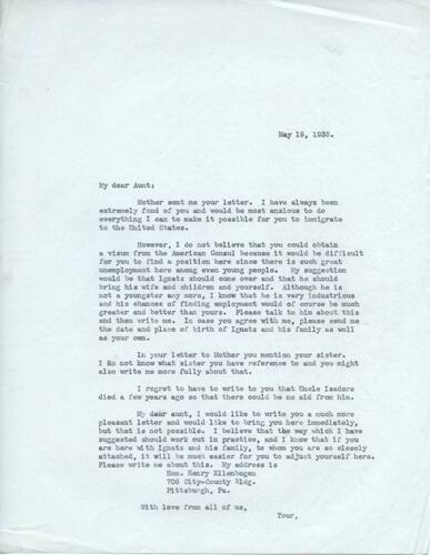 Letter from Henry Ellenbogen to Regine Ellenbogen (1)