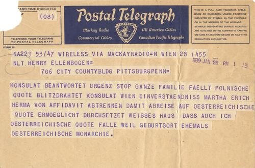 Telegram from Ignatz Ellenbogen to Henry Ellenbogen (2)