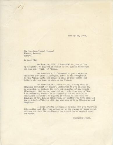 Letter from Henry Ellenbogen to the American Consul General in Germany