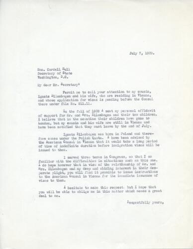 Letter from Henry Ellenbogen to Cordell Hull (1)