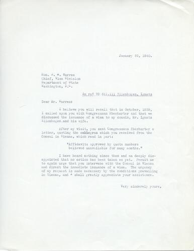 Letter from Henry Ellenbogen to A.M. Warren (1)