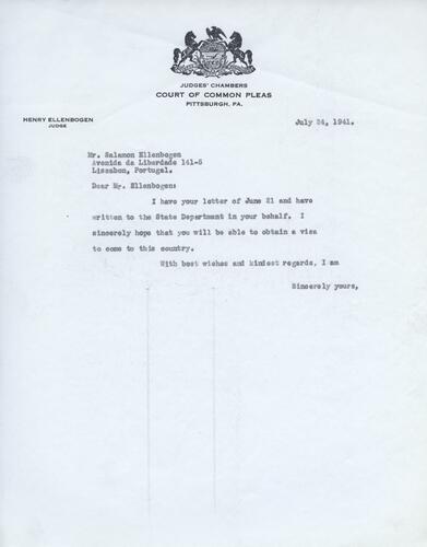 Letter from Henry Ellenbogen to Salomon Ellenbogen (2)