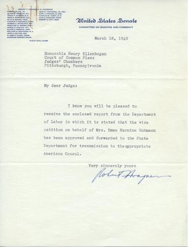 Letter from Robert Wagner to Henry Ellenbogen