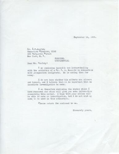 Letter from Henry Ellenbogen to Isaac Asofsky