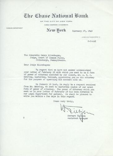 Letter from Herbert Tietjen to Henry Ellenbogen (1)