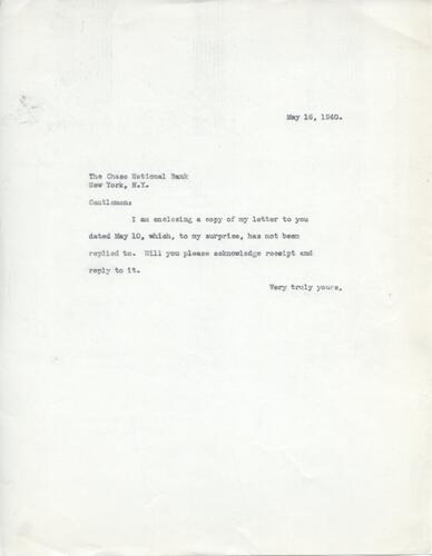 Letter from Henry Ellenbogen to Chase National Bank (2)
