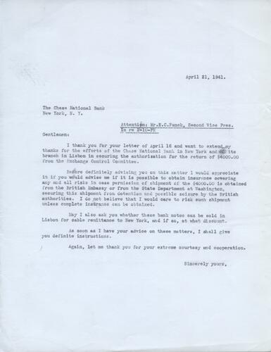 Letter from Henry Ellenbogen to Chase National Bank (11)
