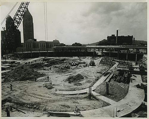 Crane constructing wall of Civic Arena (2)