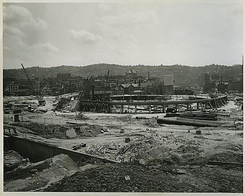 Construction of Civic Arena supports