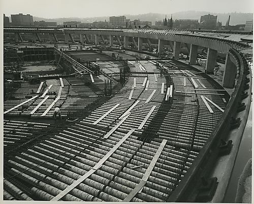 Construction of Civic Arena ground supports
