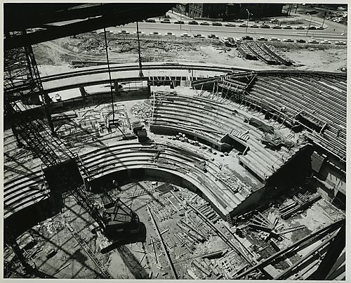 Overhead view of the Civic Arena's grandstand construction 