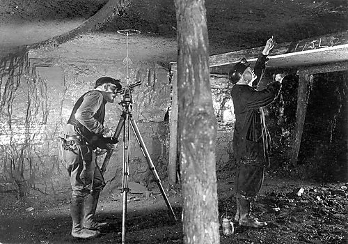 Mine surveyors at work in one of the Jamison Coal Company mines